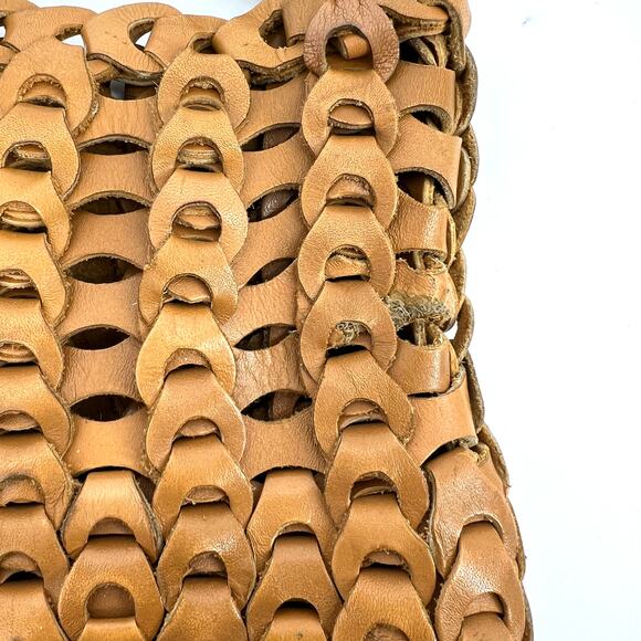 Handwoven Leather Crocheted Shoulder Bag Purse Caramel - Picture 10 of 10